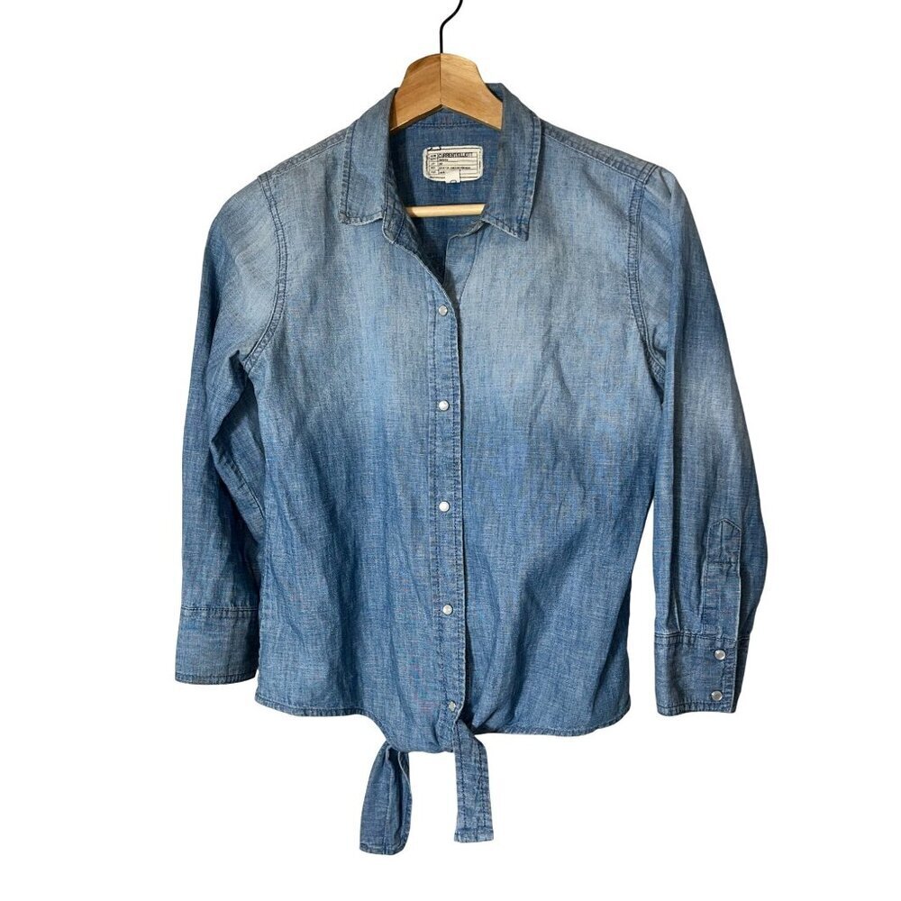 Current/Elliott Womens Tie Front Chambray Shirt Size 0 Western